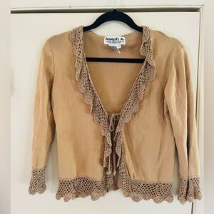 Vtg 90s Y2K crochet silk blend boho cottagecore feminine fairy crop cardigan S